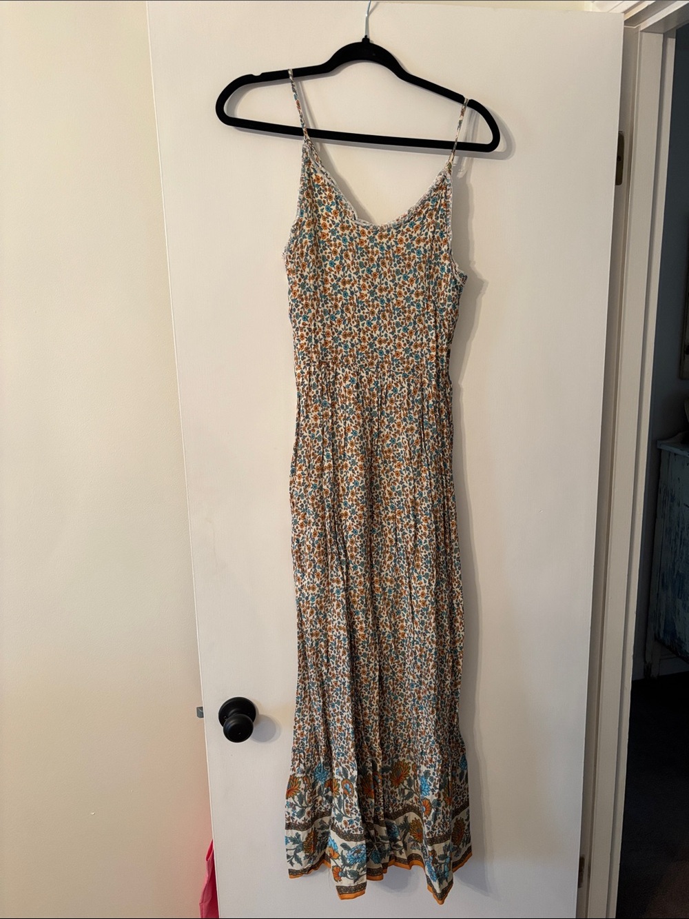 Boutique brand Ditsey Floral Maxi Sundress in Blue and Tan